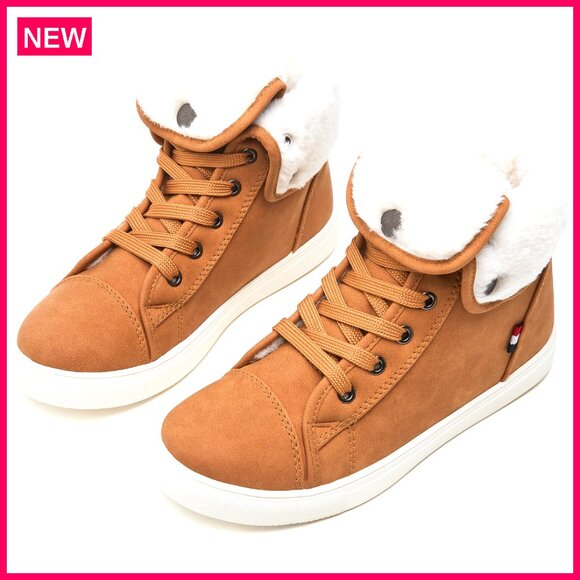 Shoes - Women's Water-Resistant Ankle Boots with Faux Fur Lining, Adjustable Lace-Up